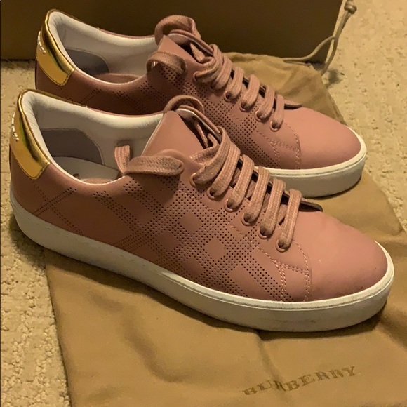 Burberry Perforated Check Leather Trainers - Picture 1 of 5